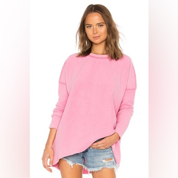 Free People Washed Ashore Crewneck Dress Pink Women's Size XS Oversized Raw Hem - Picture 1 of 9